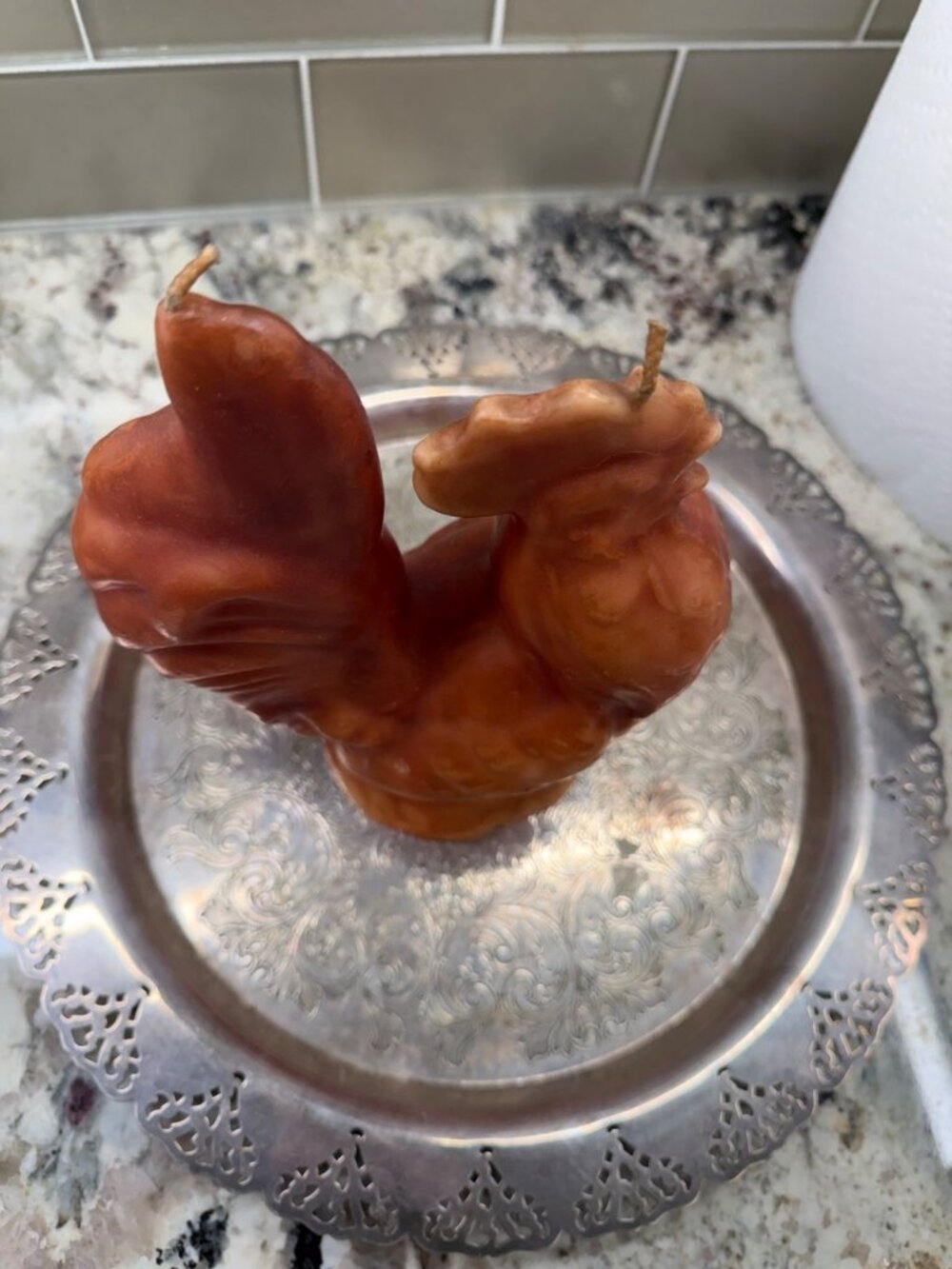 2 VTG Candelier Handcrafted Figural Wax Rooster Candle Rustic Farmhouse Cottage - Picture 9 of 16